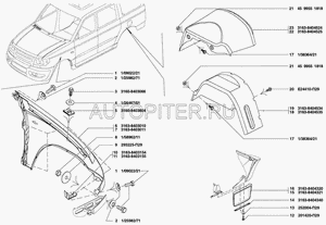Подкрылок пластмасовый 3163 перед. лев. (2005- 2014) 31638404525 Уаз