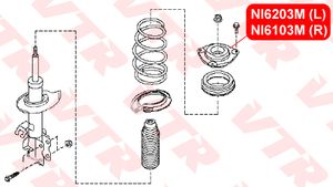 Опора переднего амортизатора левая для Nissan Qashqai+2 (JJ10) 2008-2014 NI6203M Vtr