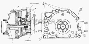 Привод КАМАЗ-ЕВРО-2 агрегата (передняя крышка двигателя) в сборе (ОАО КАМАЗ) 7406.1005500 74061005500 Камаз