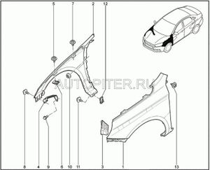 Крыло переднее правое (для запчастей) Vesta 8450039386 Автоваз