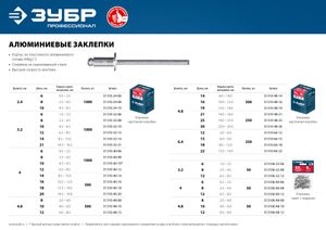 ЗУБР 3.2 x 12 мм, 50 шт, алюминиевые заклепки, Профессионал (313106-32-12) 3131063212 Зубр