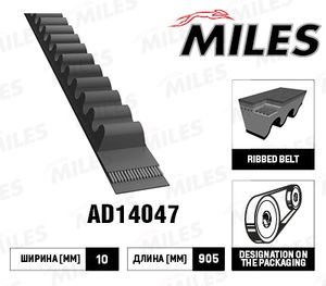 Ремень клиновой AVX10X905 материал EPDM ad14047 Miles