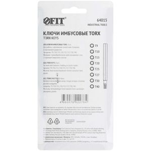 Ключи TORX 8 шт. CrV Т9-Т40 складные, пластиковый держатель 64015 FiT