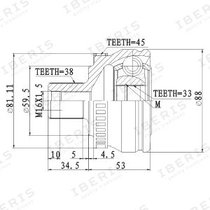 ШРУС НАРУЖНЫЙ AUDI A4 II (8E2, B6), A6 (РАЗМЕР 33Х59.5Х38, С АБС 45 ЗУБ.) ib6020 Iberis