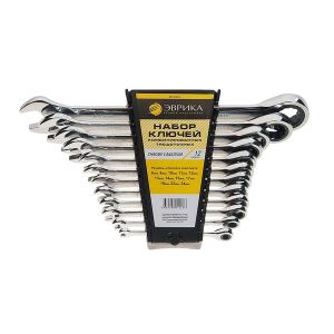 ЭВРИКА Набор ключей комбинированых трещоточных 12 предметов ER-20624 er20624 Эврика