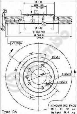 Тормозной диск 09.7680.10 Brembo