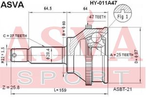 ШРУС наружный 25X60X27 HY011A47 Asva