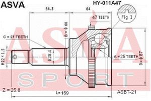 ШРУС наружный 25X60X27 HY011A47 Asva