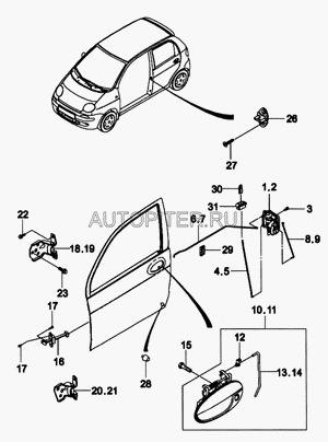 Петля двери передней левой верхняя для Daewoo Matiz (M100/M150) 1998-2015 96513033 General Motors