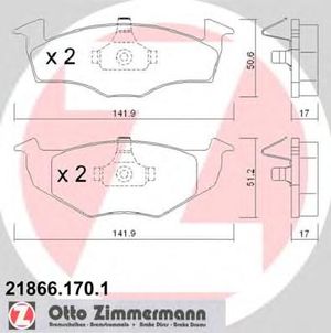 Комплект тормозных колодок, дисковый тормоз 21866.170.1 Zimmermann
