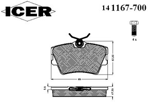 Колодки тормозные задние дисковые к-кт для VW Transporter T4 1996-2003 141167-700 Icer