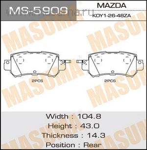 Колодки тормозные задние дисковые к-кт для Mazda CX 5 2012-2017 ms5909 Masuma