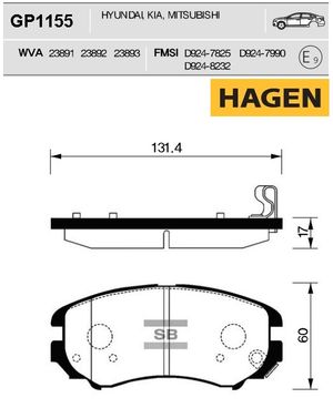 олодки торм.пер. Premium brake pads HAGEN KIA Sportage 2.0/2.7/CRDI/V6 2006-> gp1155 Sangsin