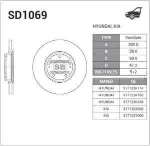Тормозной диск передн. Hyundai ix35 09-, Kia Optima 10-, Kia Sportage (JE, KM, SL) 04- (M2000408) SD1069 Sangsin