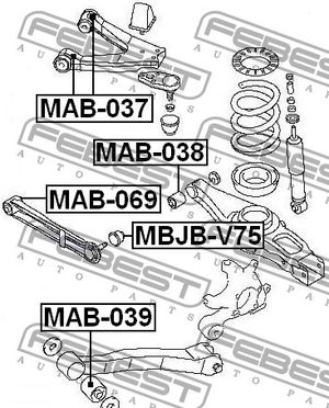 Сайлентблок заднего верхнего рычага для Mitsubishi Pajero/Montero III (V6, V7) 2000-2006 MAB037 Febest