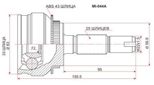 Шрус наружный MITSUBISHI AIRTREK 4G6# CU2W/CU4W/CU5W AT 01-/OUTLANDER 4G63 CU2W 03- mi044a Sat
