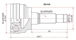 Шрус наружный MAZDA 323/FAMILIA/PROTEGE B3/B5/FP/ZL/FS 96-03/PREMACY CP8W 4WD"" mz036 Sat