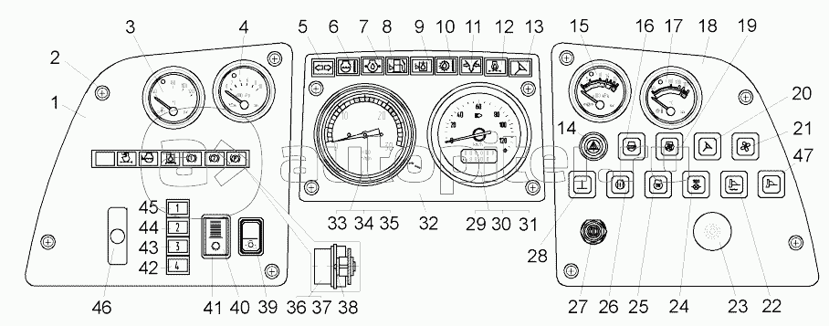 Панель приборов (7823-3805020, 7822-3805021, 7822-3805030);Instrumentation panel of Wheel Dozer BELAZ-7823