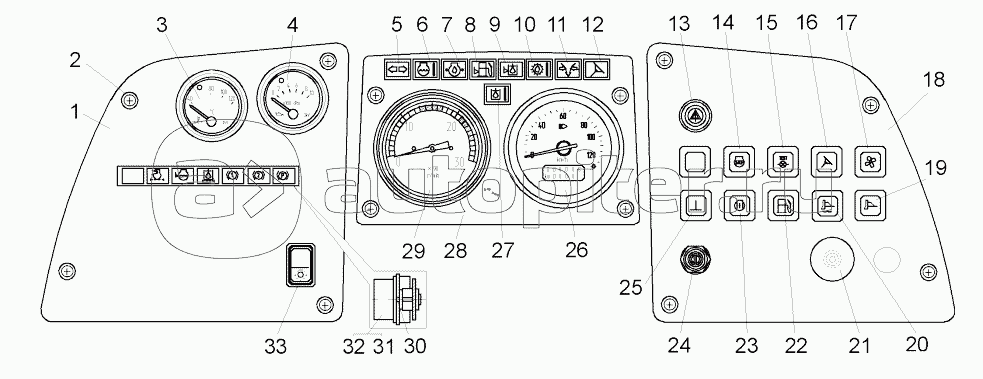 Панель приборов (78231-3805020-10, 78221-3805021, 78221-3805030-10);Instrumentation panel of Wheel Dozer BELAZ-7823