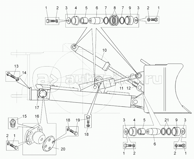 Установка цилиндров подъема и поворота отвала (7823-4600002-04);Mounting of blade raising cylinders and turn cylinders