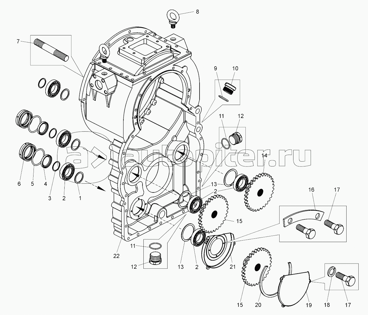 Картер гидротрансформатора с приводом насосов (7822-1709020);Casing of torque converter with pumps drive