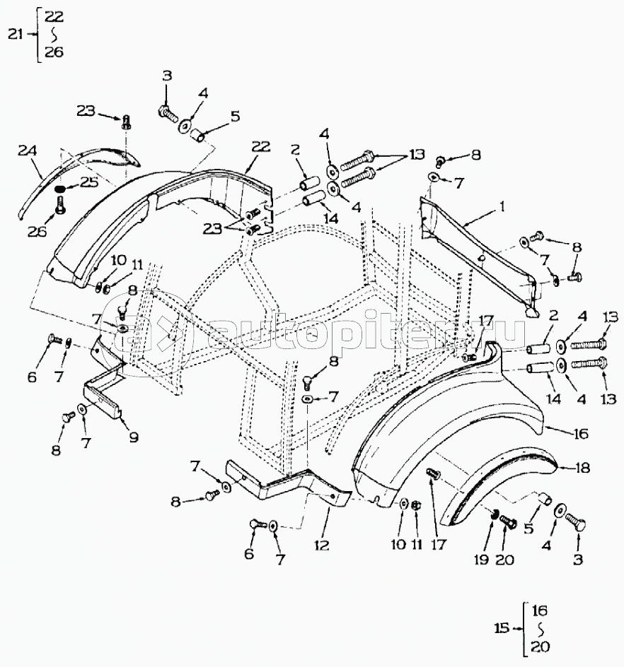 REAR FENDER MOUNTING, 4 WHEEL STEER, 595SLE DBK0009001- 595LSP DBK0010001