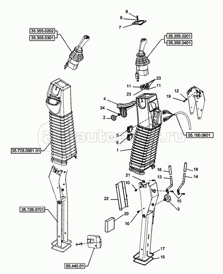 35.726.0901(02) BACKHOE CONTROL VALVE BACKHOE LEVERS HANDLE AND BOOT (VAR.742331742332742333742334742335742336742341)
