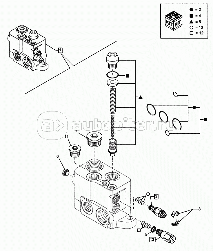 35.726.1102 BACKHOE CONTROL VALVE, 6, 7, 8 SPOOL, INLET SECTION (VAR.742331742332742333742334742335742336742341)