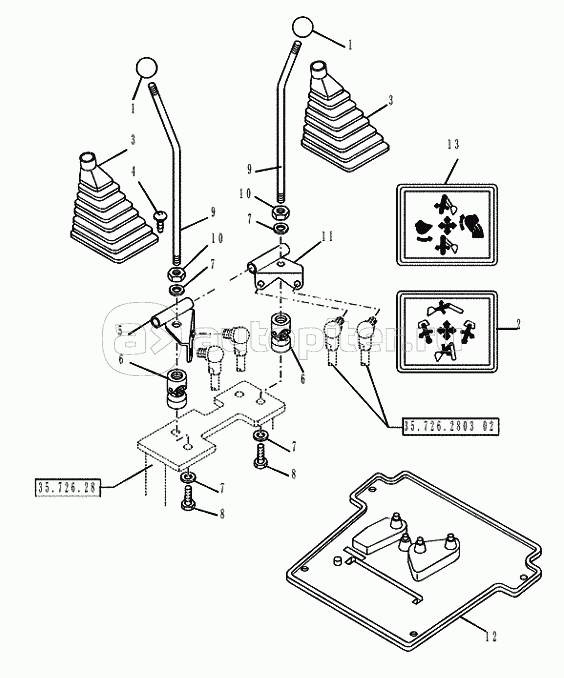 35.726.2803(01) BACKHOE CONTROLS 2 CONTROL VALVES LEVER ISO (VAR.742369)