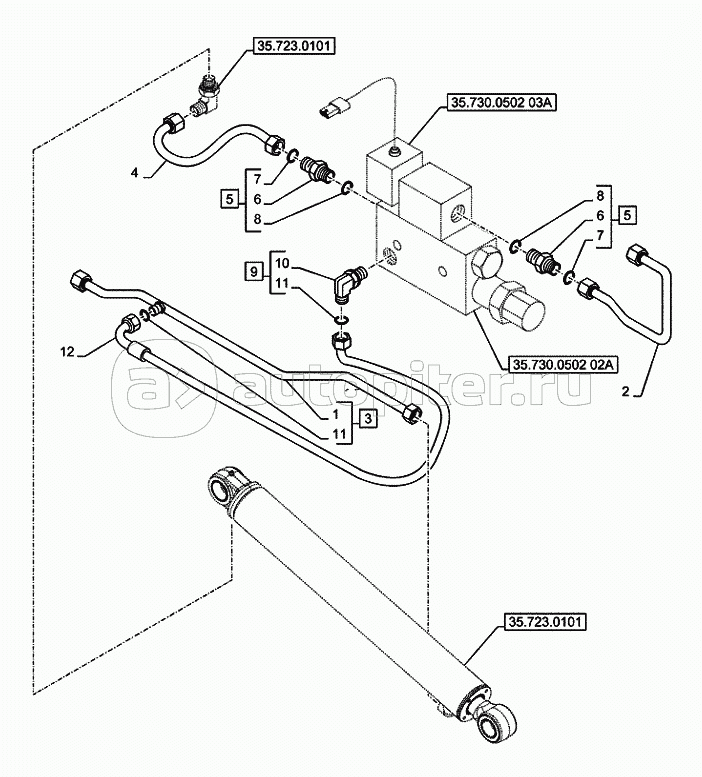 35.730.0502(01A) LINE, CYLINDER, LOADER, LOCK VALVE (VAR.742010) D7348