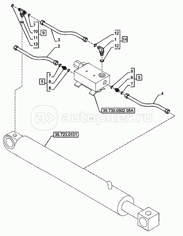 35.730.0502(04A) FRONT, BUCKET, LINE, LOCK VALVE (VAR.742010) D7348