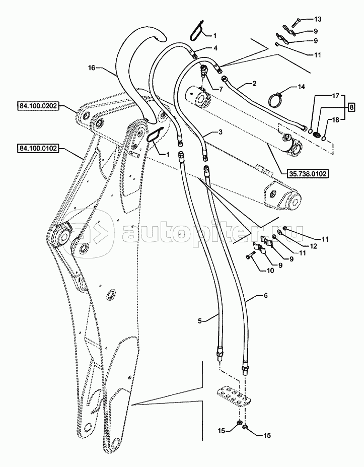 35.738.0203 BACKHOE STD DIPPERSTICK (4.57M) BUCKET CYLINDER PIPES (VAR.742045)