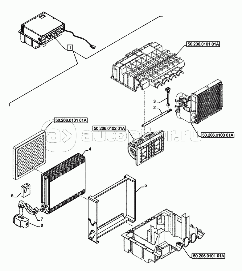 50.206.0106 CAB AIR CONDITIONING, COMPONENTS (VAR.742014) D7428