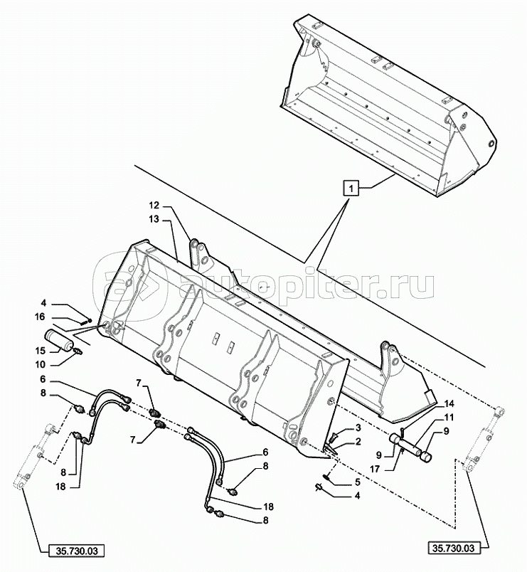 82.100.0510(01A) 4X1 BUCKET WITH BLADE LOADING BUCKET 4X1 (1.15M3) WITH BLADE "COMMON GREY" (VAR.742475) D7338