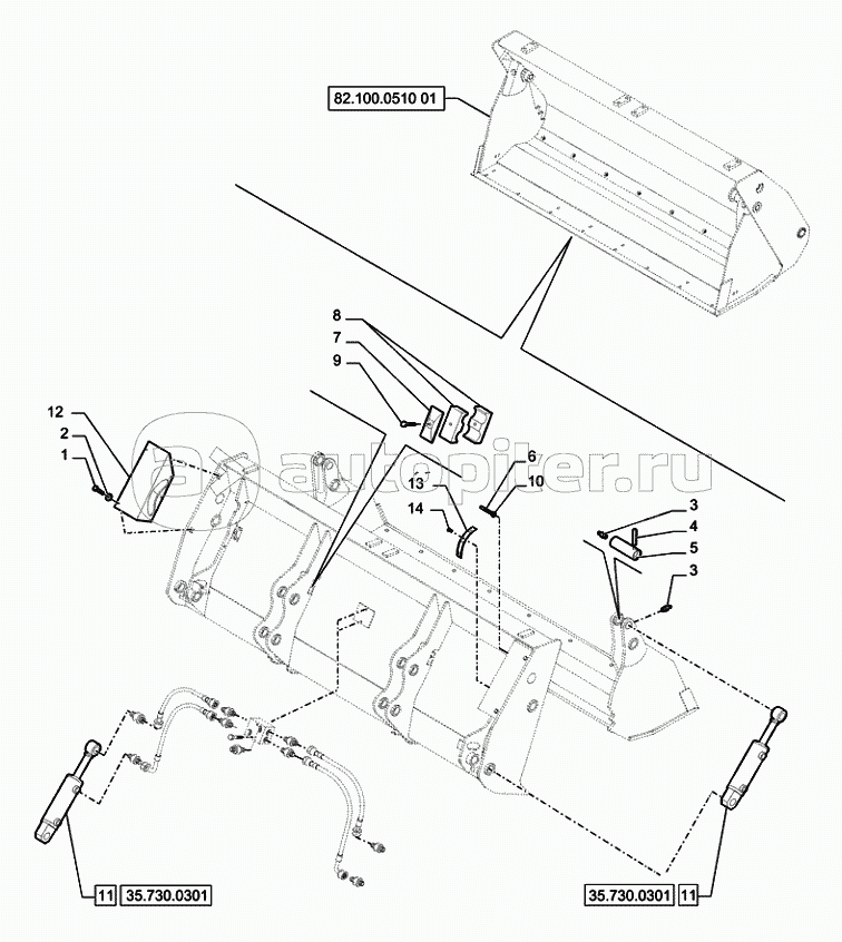 82.100.0510(02) 4X1 BUCKET WITH BLADE LOADING BUCKET 4X1 (1.15M3) WITH BLADE "COMMON GREY" (VAR.742475) C7338