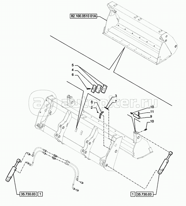 82.100.0510(02A) 4X1 BUCKET WITH BLADE LOADING BUCKET 4X1 (1.15M3) WITH BLADE "COMMON GREY" (VAR.742475) D7338