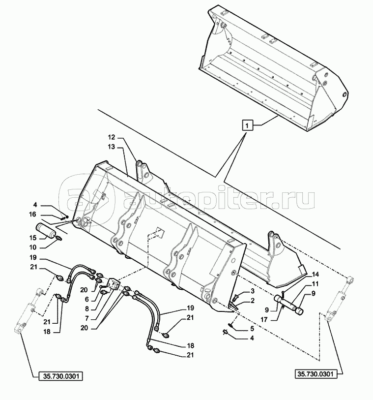 82.100.0512(01) 4X1 BUCKET WITH TEETH 1.15M3 LOADING BUCKET 4X1 (1.15M3) WITH TEETH (VAR.742476) C7338