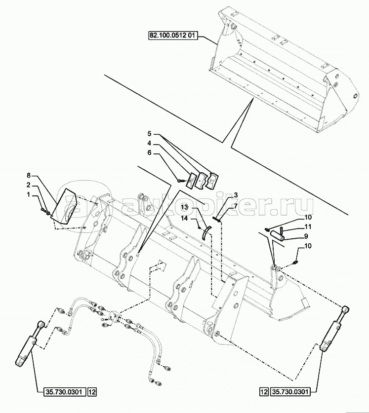 82.100.0512(02) 4X1 BUCKET WITH TEETH 1.15M3 LOADING BUCKET 4X1 (1.15M3) WITH TEETH (VAR.742476) C7338
