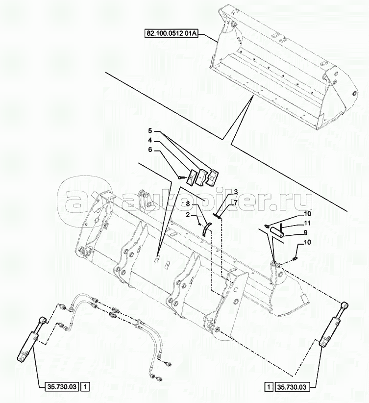 82.100.0512(02A) 4X1 BUCKET WITH TEETH 1.15M3 LOADING BUCKET 4X1 (1.15M3) WITH TEETH (VAR.742476) D7338