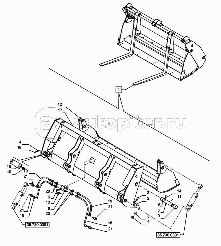 82.100.0604(01) 6X1 BUCKET WITH TEETH LOADING BUCKET 6X1 (1.15M3) WITH TEETH (VAR.742470) C7338