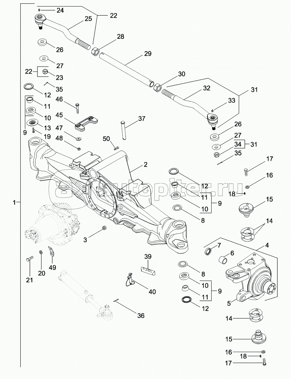MFD AXLE HOUSING ASSEMBLY - STANDARD WITH 12 BOLT HUB, WITHOUT DIFFERENTIAL LOCK, ASN MY00195744