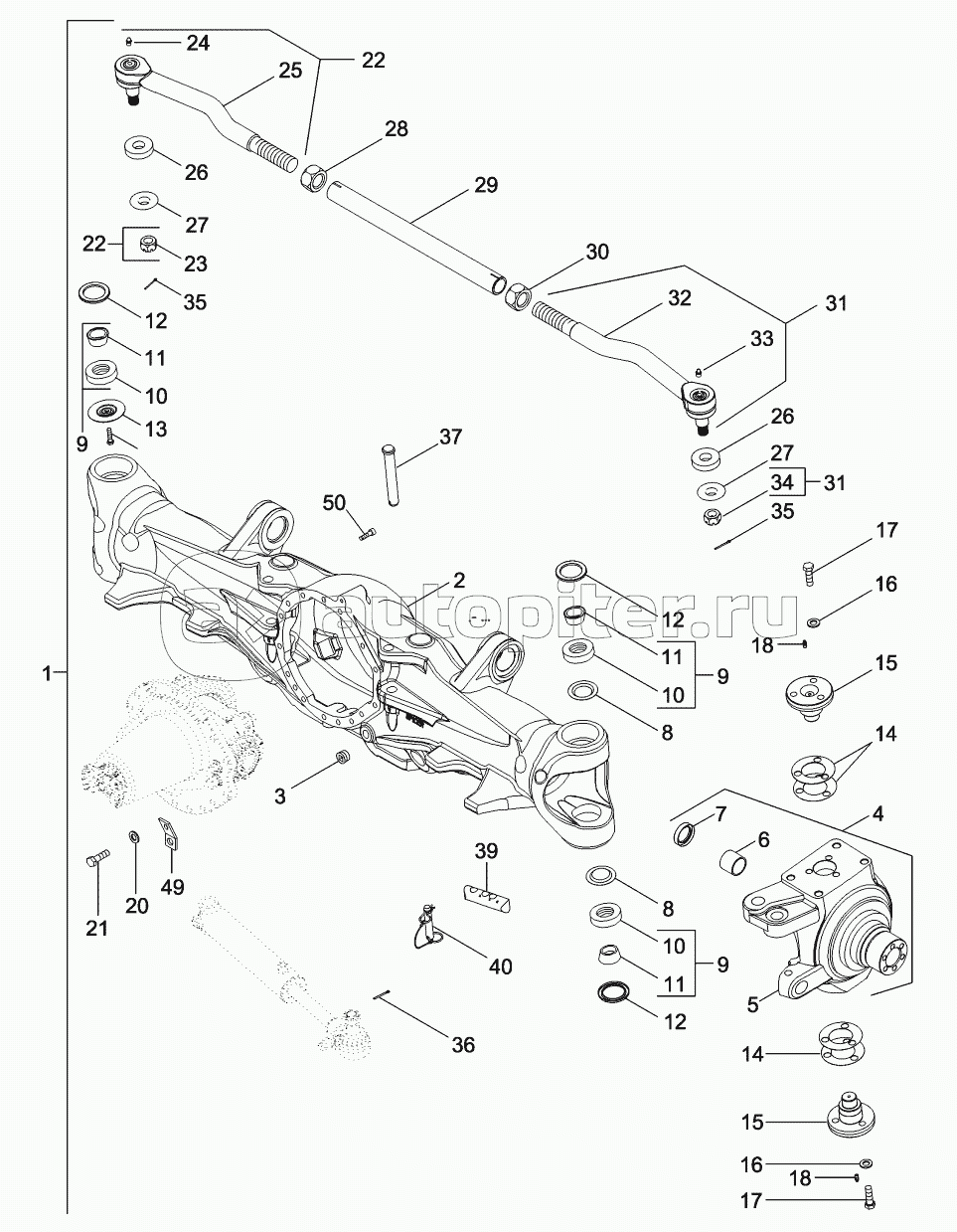 MFD AXLE HOUSING ASSEMBLY - SUSPENDED WITH 10 BOLT HUB, WITH DIFFERENTIAL LOCK, ASN MY00183034