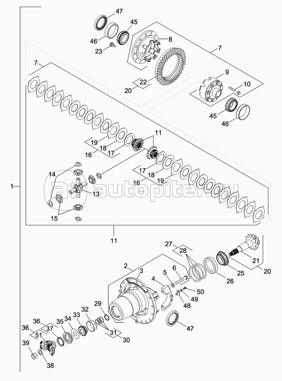CARRIER AND DIFFERENTIAL - MFD, 10 BOLT HUB, WITHOUT DIFFERENTIAL LOCK, ASN