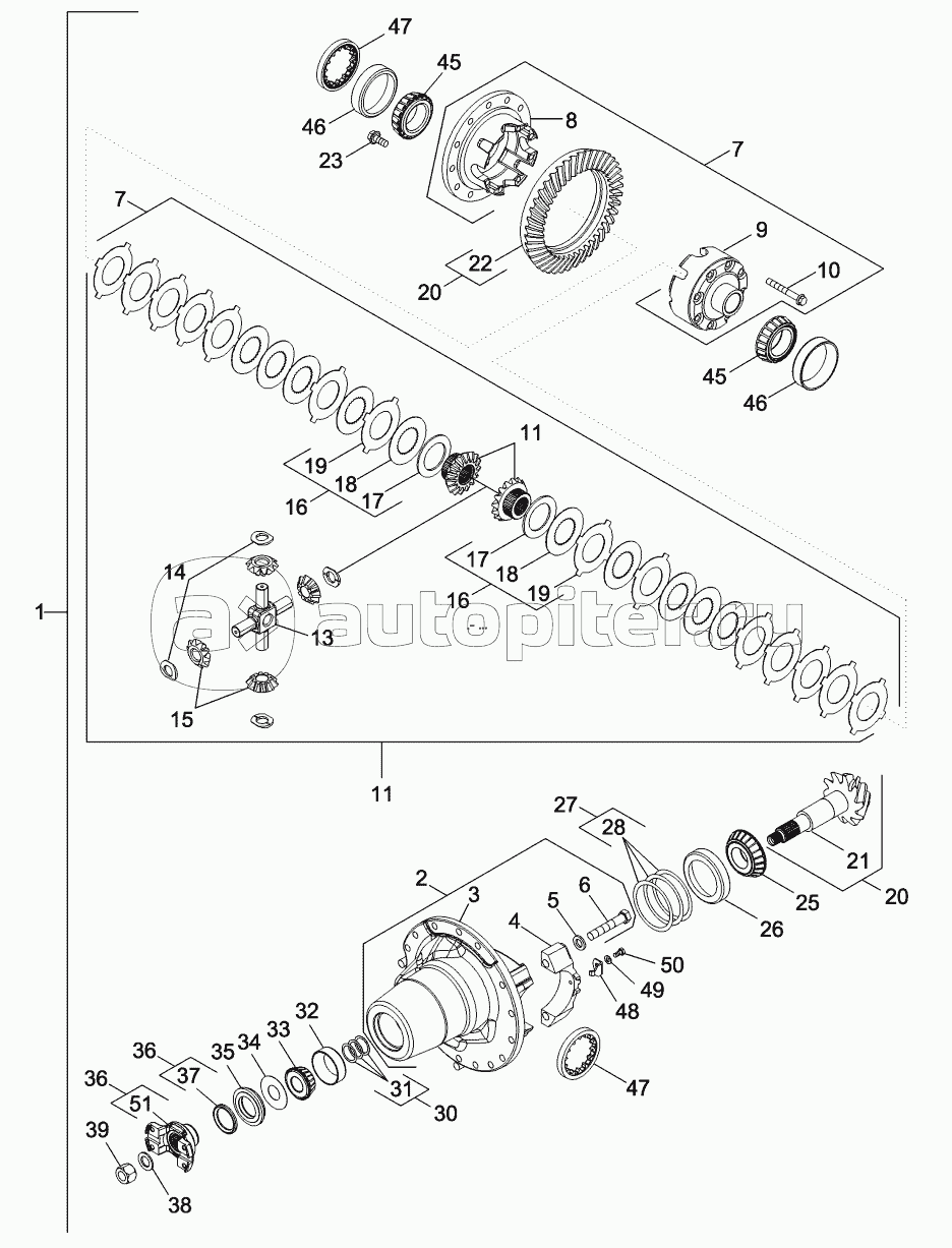 CARRIER AND DIFFERENTIAL - MFD, 12 BOLT HUB, WITHOUT DIFFERENTIAL LOCK, ASN