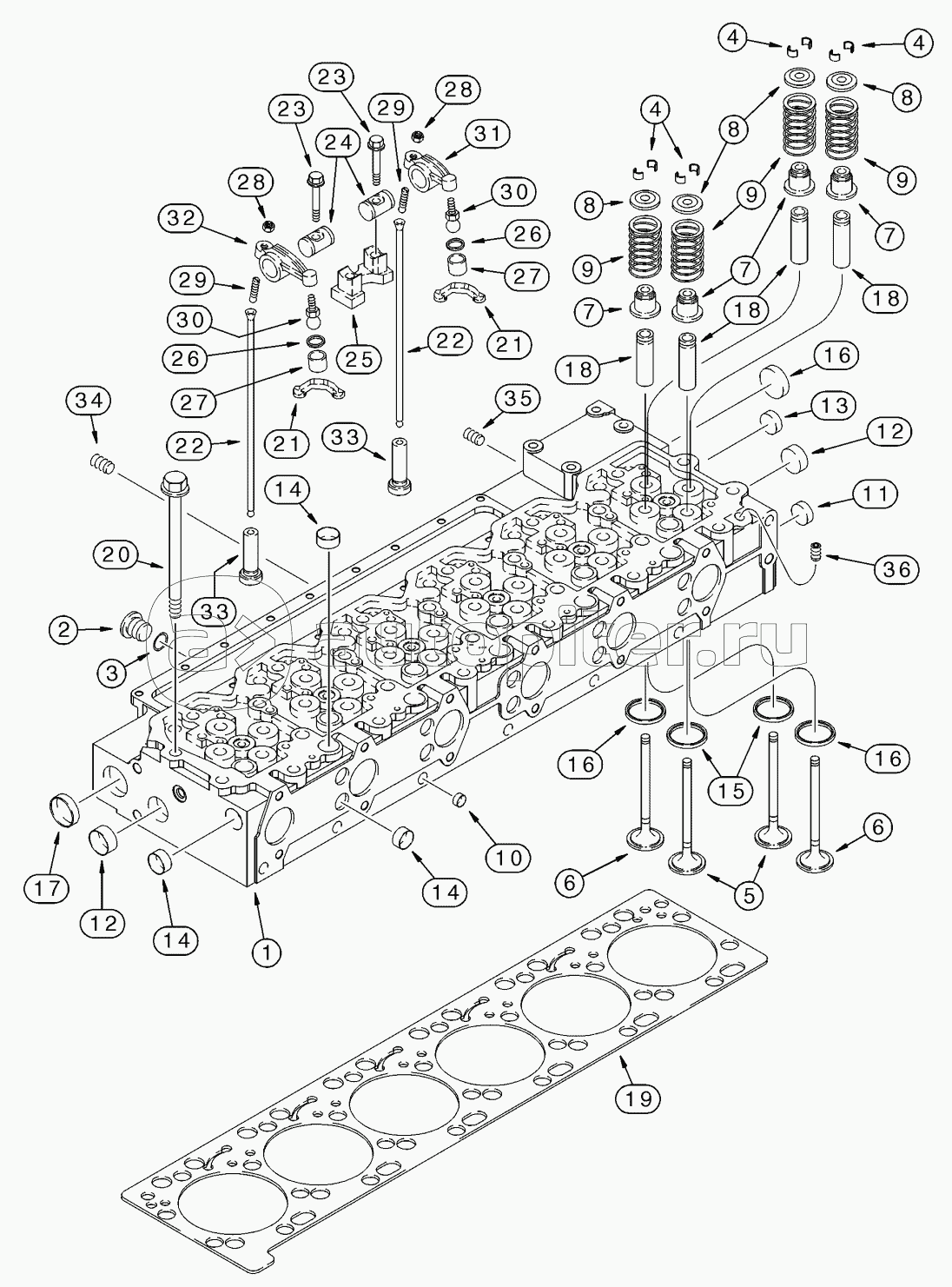 CYLINDER HEAD - VALVE MECHANISM, MX255 AND MX285