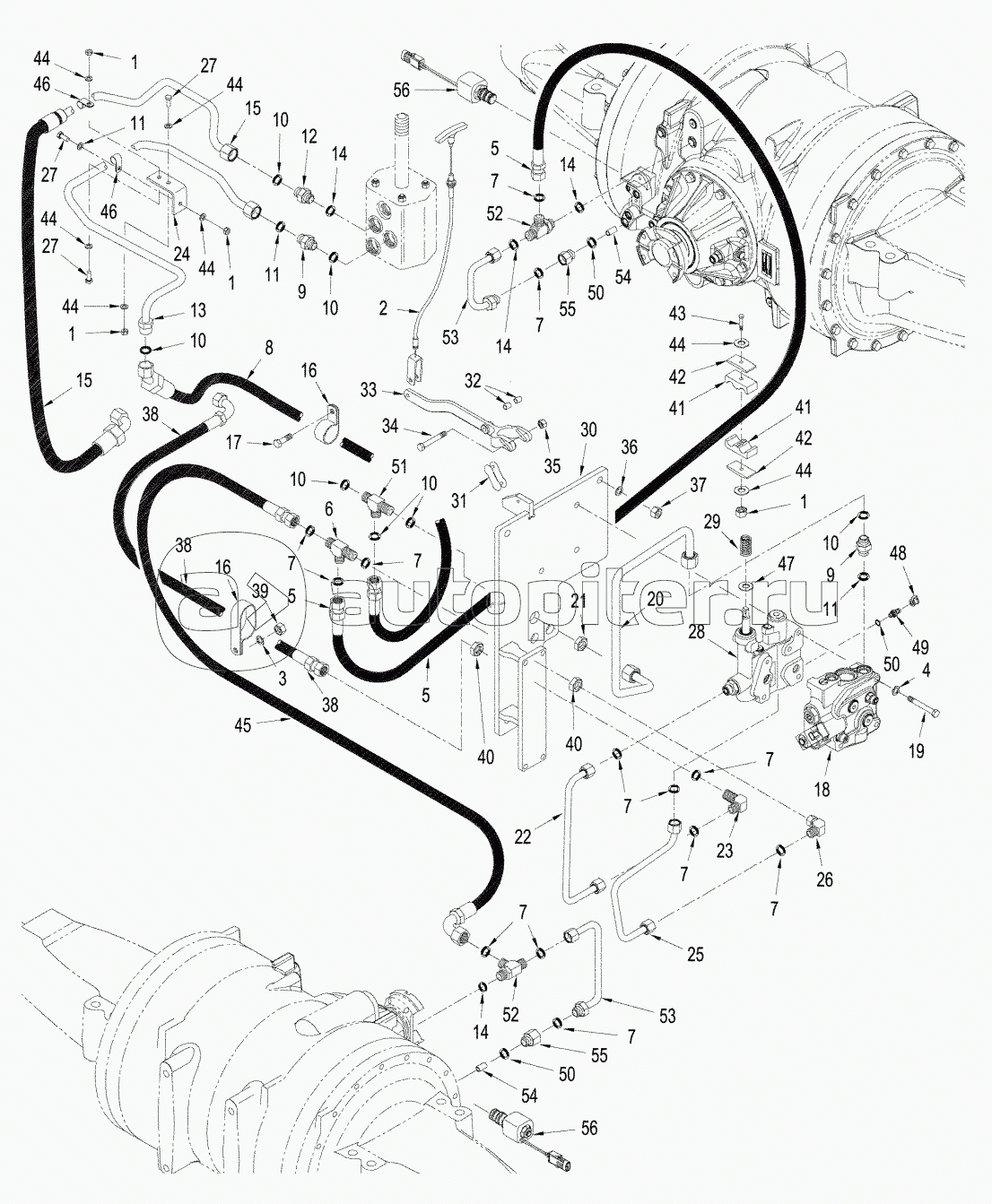 500 SERIES AXLE - PARK BRAKE CIRCUIT, WITH DIFFERENTIAL LOCK, WHEEL TRACTOR