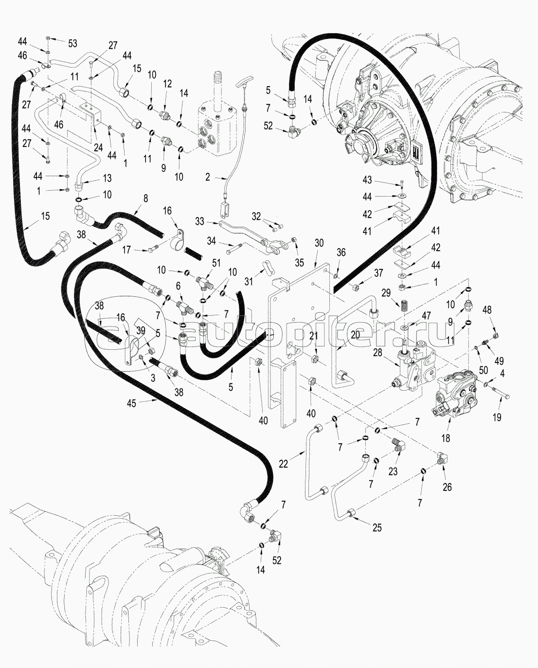 500 SERIES AXLE - PARK BRAKE CIRCUIT, WITHOUT DIFFERENTIAL LOCK, WHEEL TRACTOR