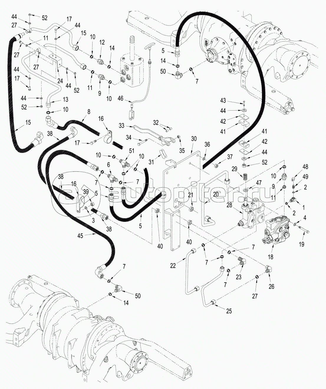 500 SERIES AXLE - PARK BRAKE CIRCUIT, WITHOUT DIFFERENTIAL LOCK, QUADTRAC TRACTOR