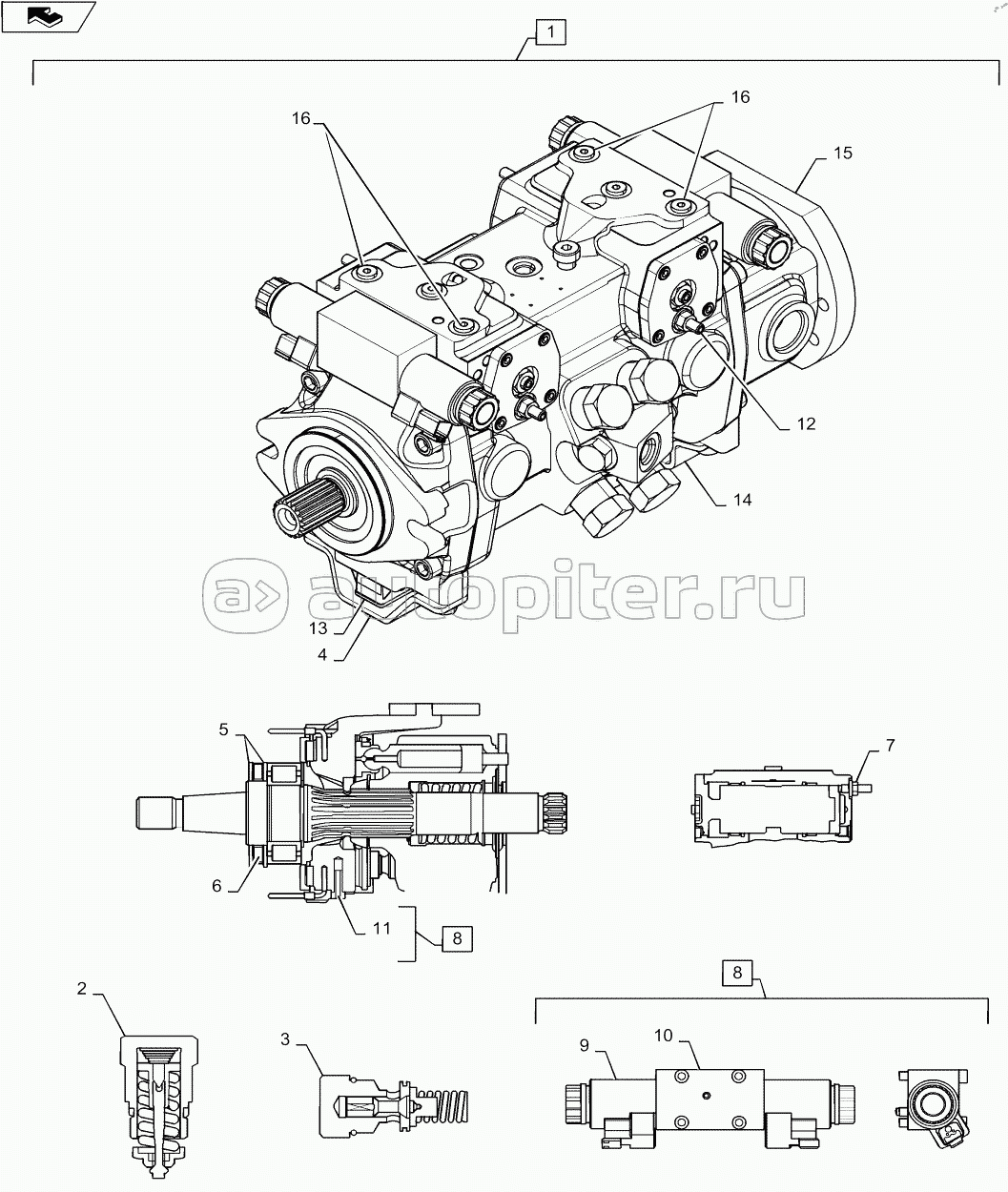 TANDEM HYDROSTATIC PUMP, 45CC, E-H CONTROL