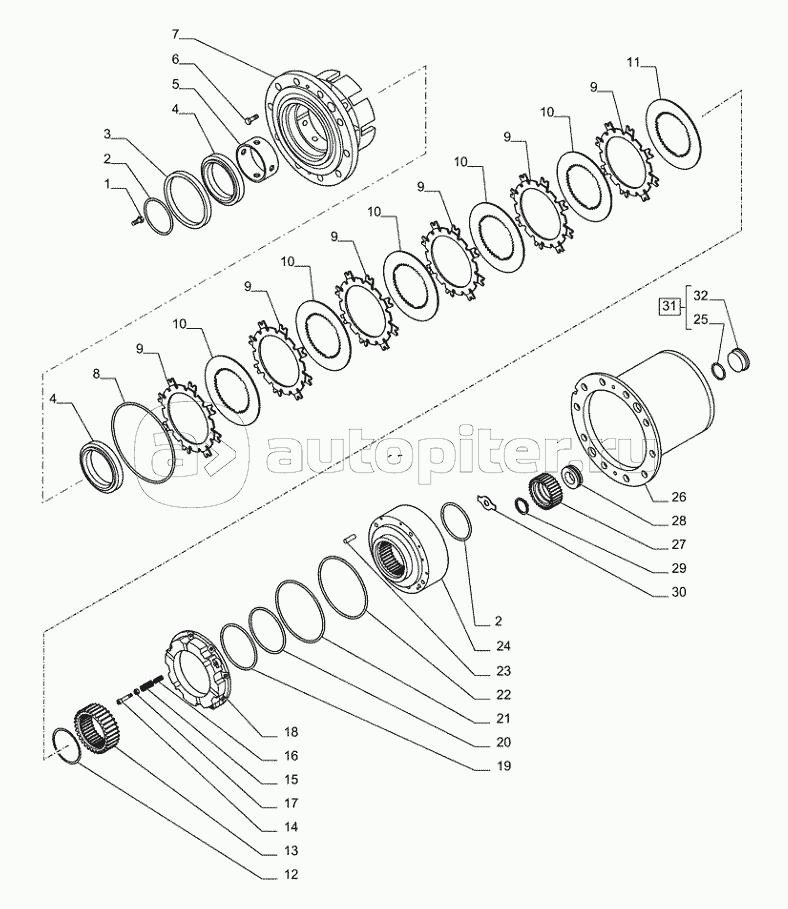 33.202.0201(01) - VAR - 461252, 461253, 461254, 461256 - UNDERCARRIAGE (L=2,75MT) -FRONT/REAR AXLE - WHEEL HUB & BRAKE GROUP